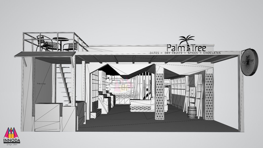 3D CAD architectural wireframe line drawing of Palm Tree